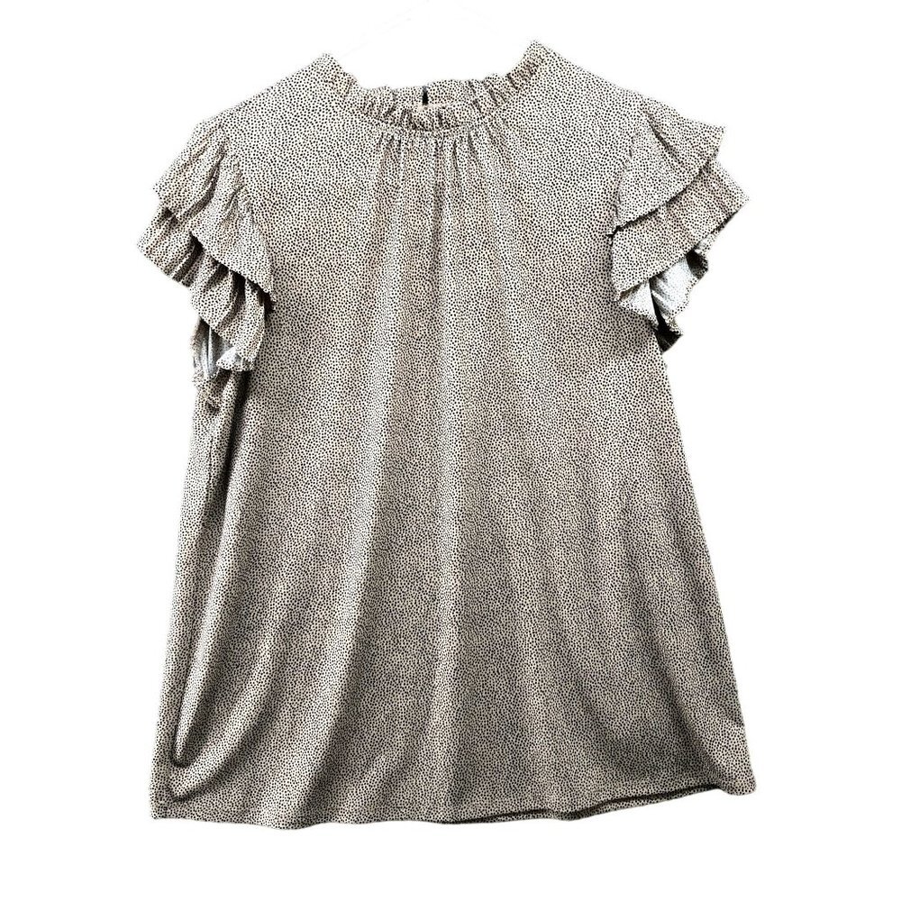 Adrianna Papell Blouse Womens M Ruffle Tiered Pleated Cream Polka Dot Stretchy